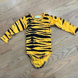 Mini Rodini Orange & Black Tiger-Print Long Sleeve One-Piece
